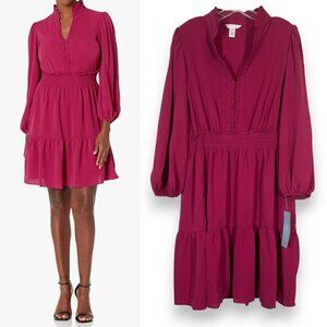 London Times Dress Pink Red Tiered 14